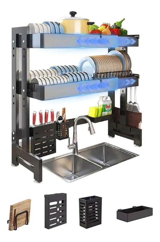 Escurridor de Trastes Ajustable sobre Fregadero - Organizador de Platos Negro