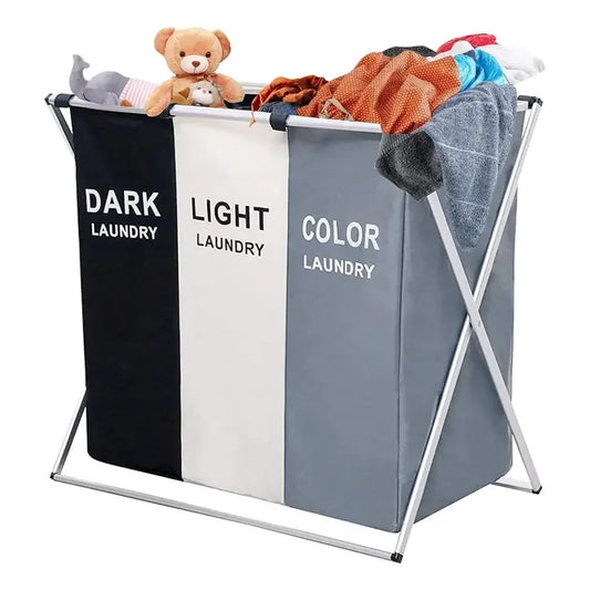 Cesta Plegable para Ropa de 120L con 3 Compartimentos Organizadores - Metacompras