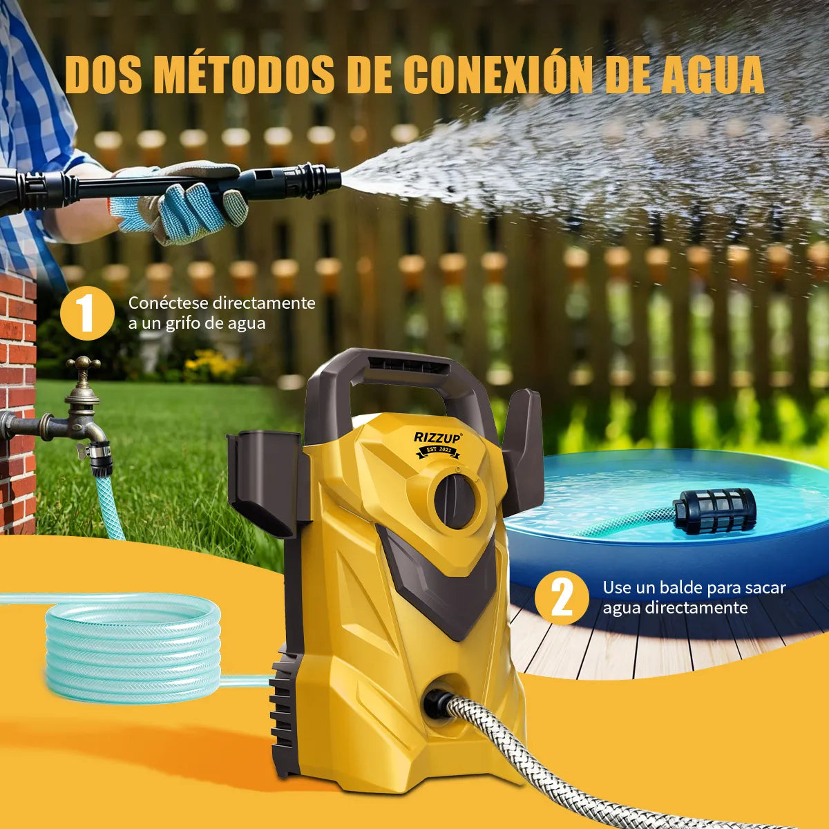 Hidrolavadora Eléctrica 1200W 1700 PSI Alta Presión 390L/h Amarillo - Metacompras