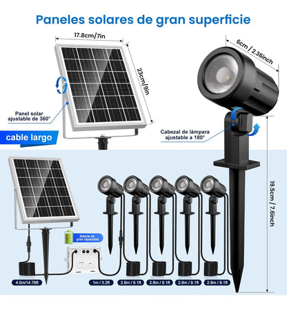 6 En 1 Lámpara Solar Para Jardín Led Reflectores Impermeable