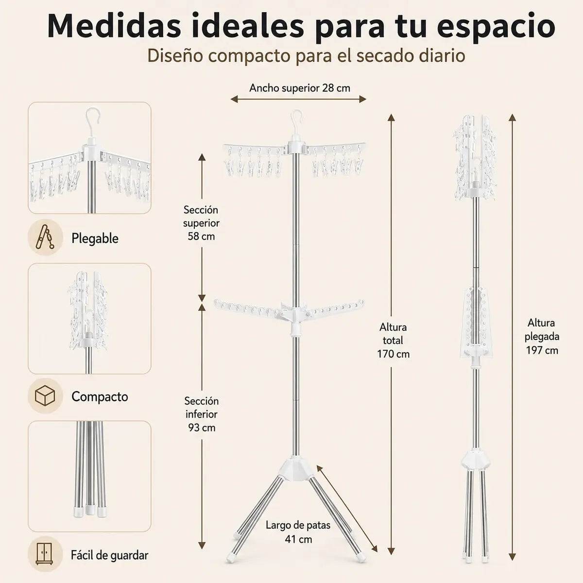 Tendedero Plegable Portátil con Alta Capacidad para Secar Ropa