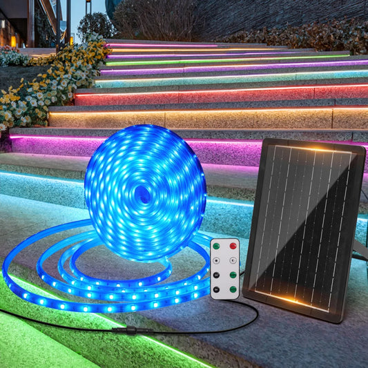 Tira LED Solar 50W 5m RGB Impermeable IP65 para Exterior Personalizable - Metacompras