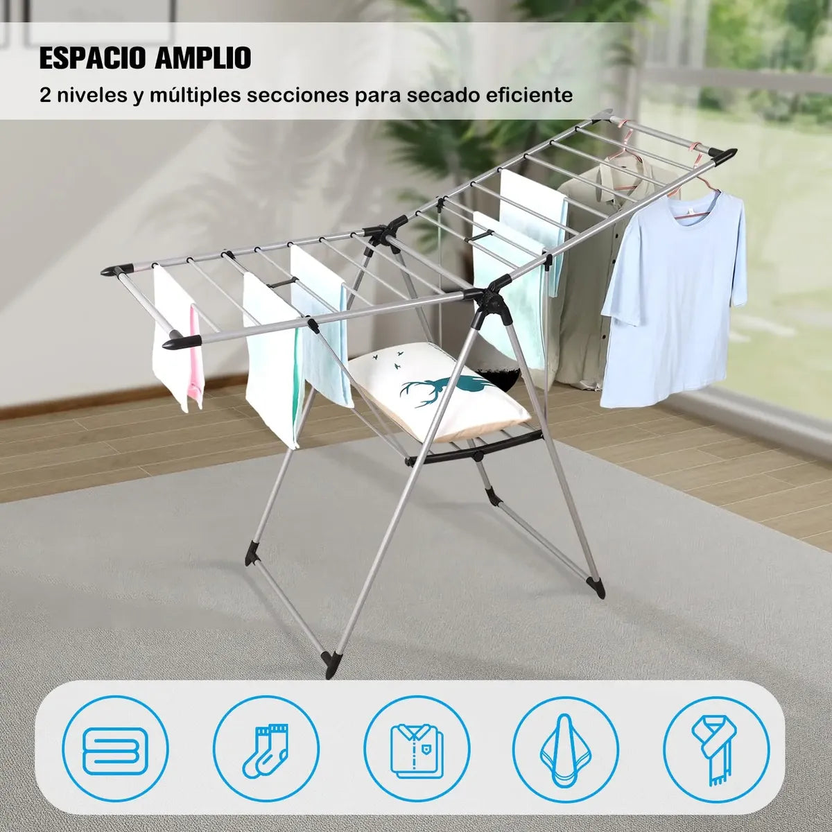 Tendedero Plegable Ajustable de Acero Inoxidable para Espacios Pequeños