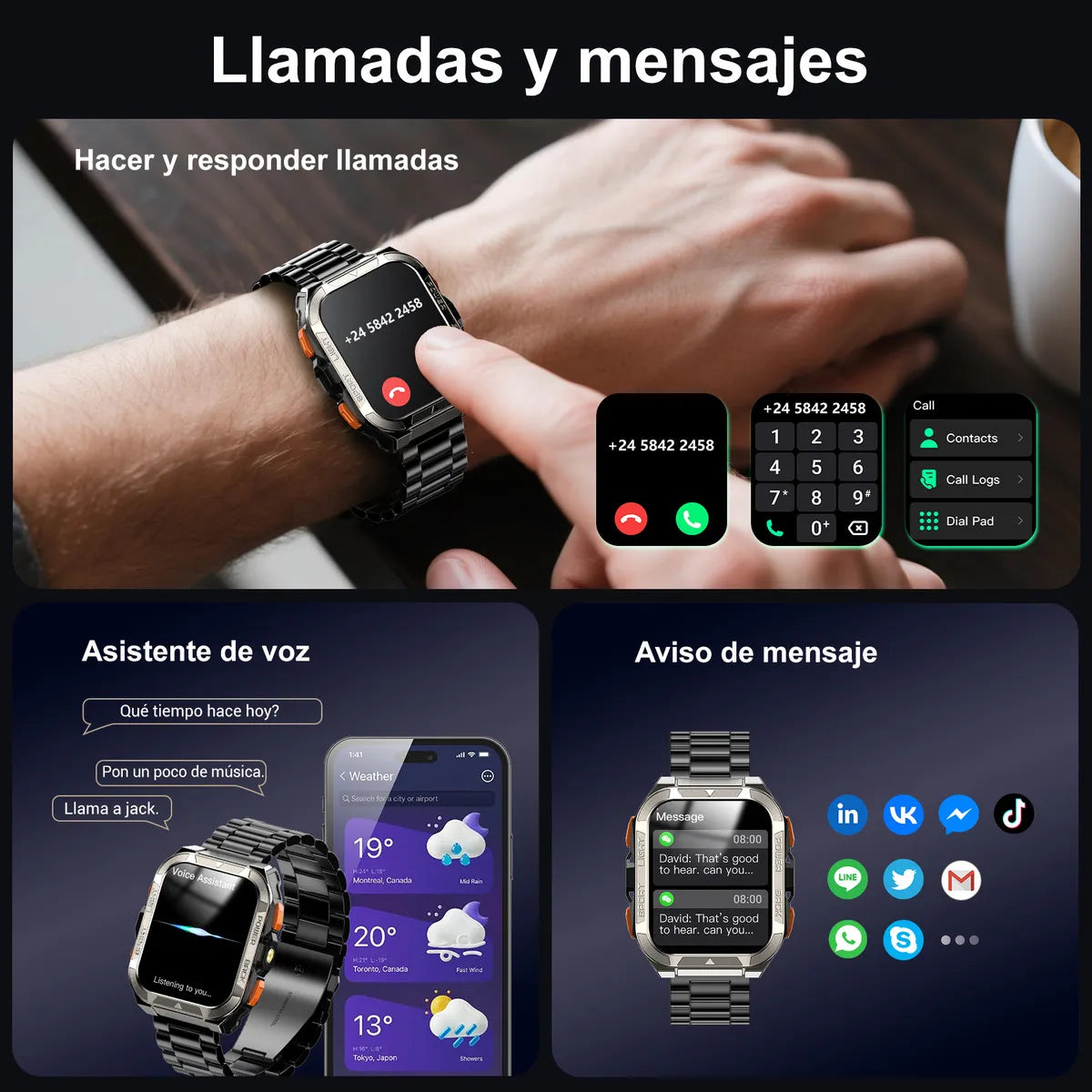 Smartwatch IP68 con GPS y Llamadas Bluetooth 2.1" 900mAh