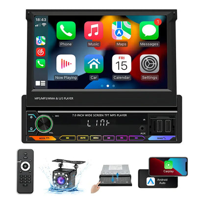 Retractable 7" Car Stereo with Android 13, CarPlay, and WiFi