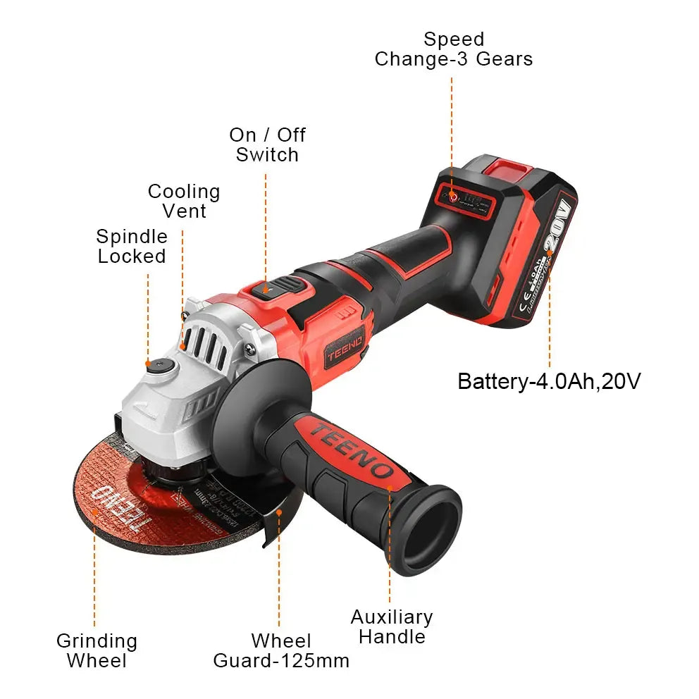 20V 4Ah 5-inch Cordless Angle Grinder for Heavy Duty Work