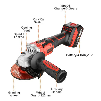 20V 4Ah 5-inch Cordless Angle Grinder for Heavy Duty Work