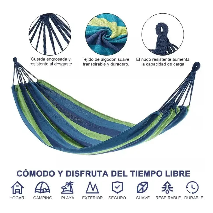Hamaca de Algodón para Jardín y Camping con Kit de Instalación