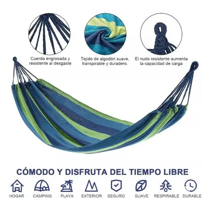 Hamaca de Algodón para Jardín y Camping con Kit de Instalación