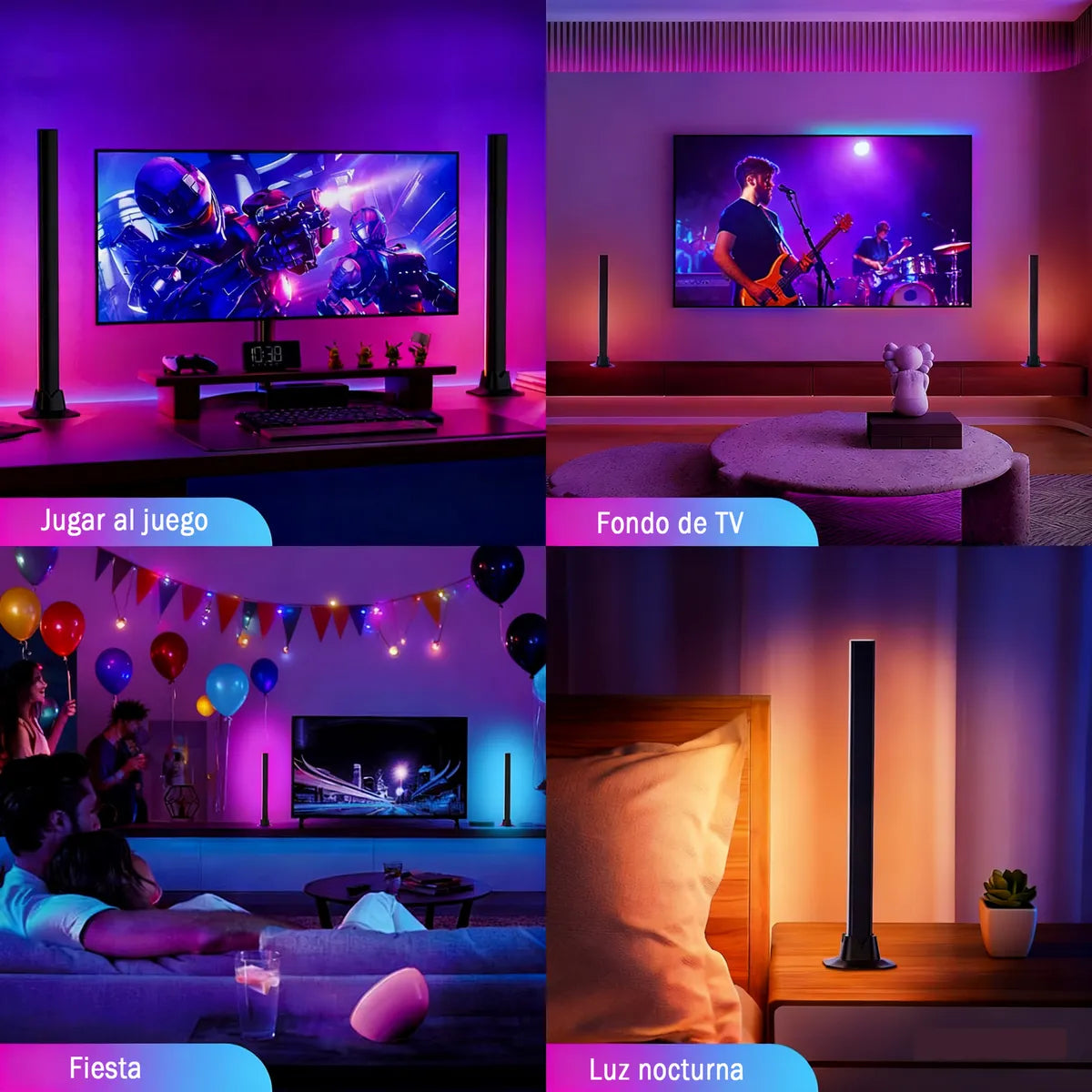 Tira LED RGB Inteligente para Cuarto Neon - Paquete de 2 Piezas 32cm