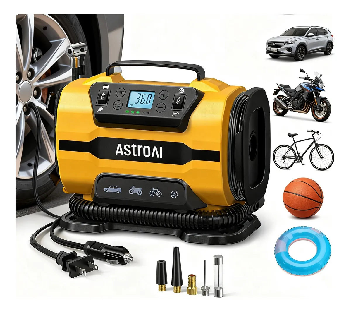 Compresor de Aire Portátil 160 Psi con Medidor de Presión Dual 12V y 110V