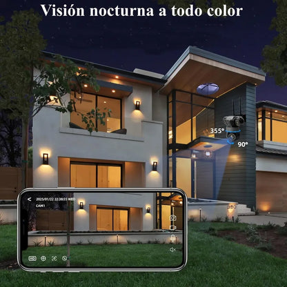 360° WiFi Security Camera with Three Lenses and Two-Way Audio, Compatible with Alexa