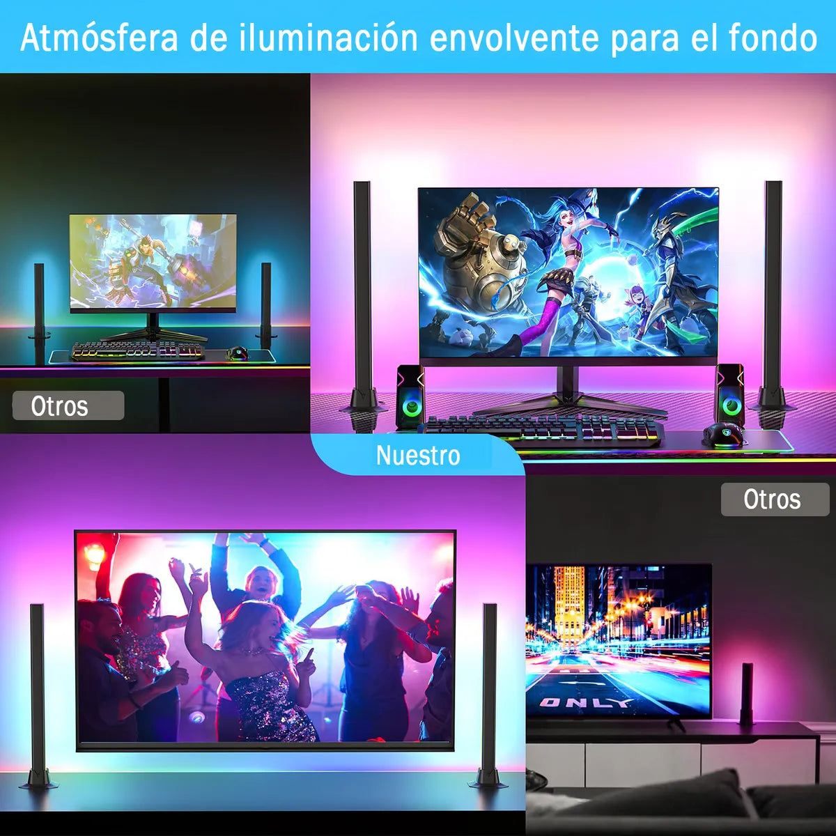 Tira LED RGB Inteligente para Cuarto Neon - Paquete de 2 Piezas 32cm