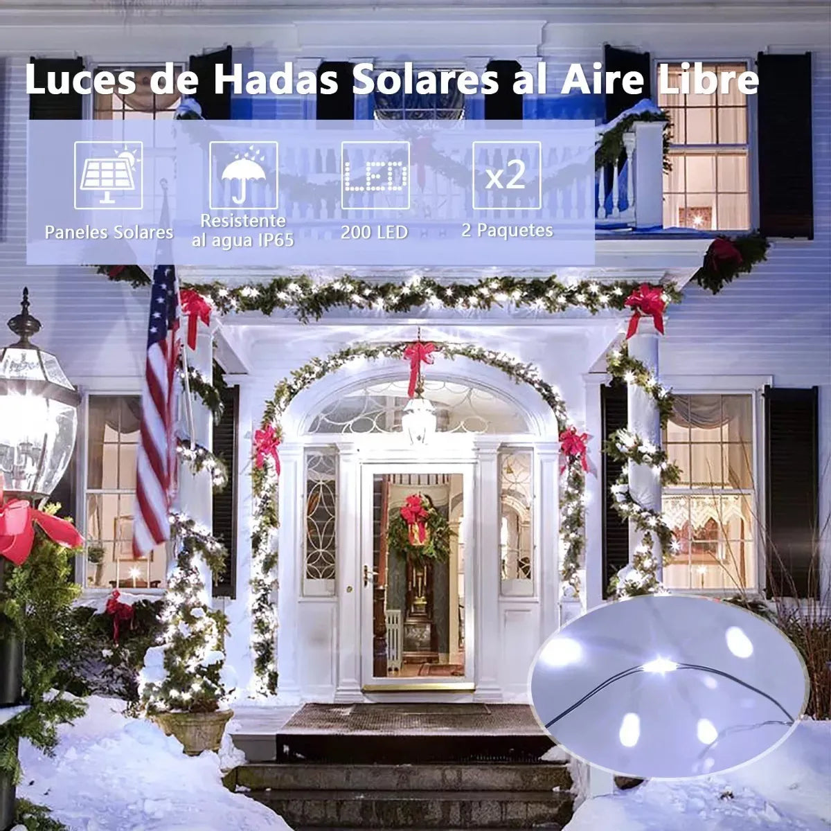 Guirnalda de Luces Solares para Exterior - Decoración Navideña Ideal - Metacompras
