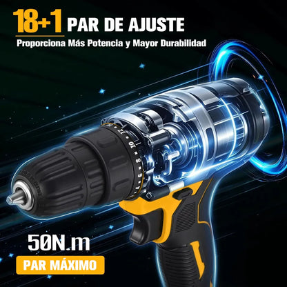 Taladro Destornillador Inalámbrico Kit Completo de Impacto Naranja - Metacompras