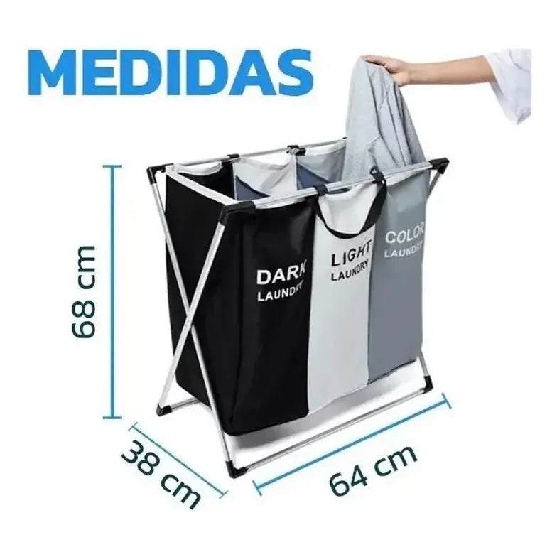 Cesta Plegable para Ropa de 120L con 3 Compartimentos Organizadores