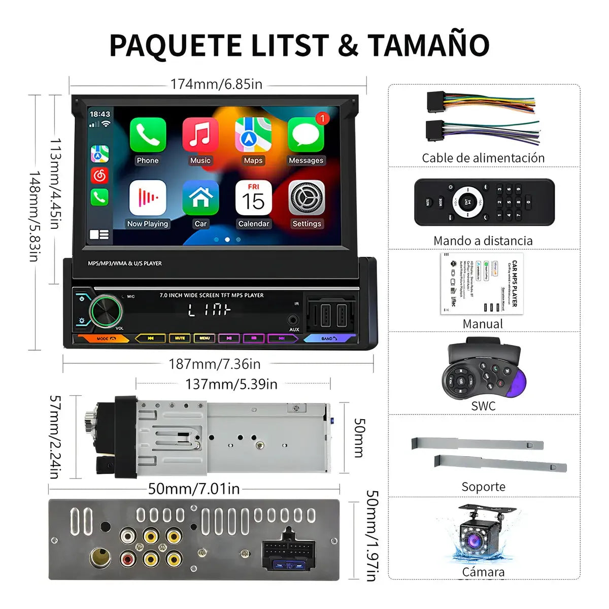 Retractable 7" Car Stereo with Android 13, CarPlay, and WiFi