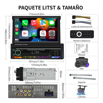 Retractable 7" Car Stereo with Android 13, CarPlay, and WiFi
