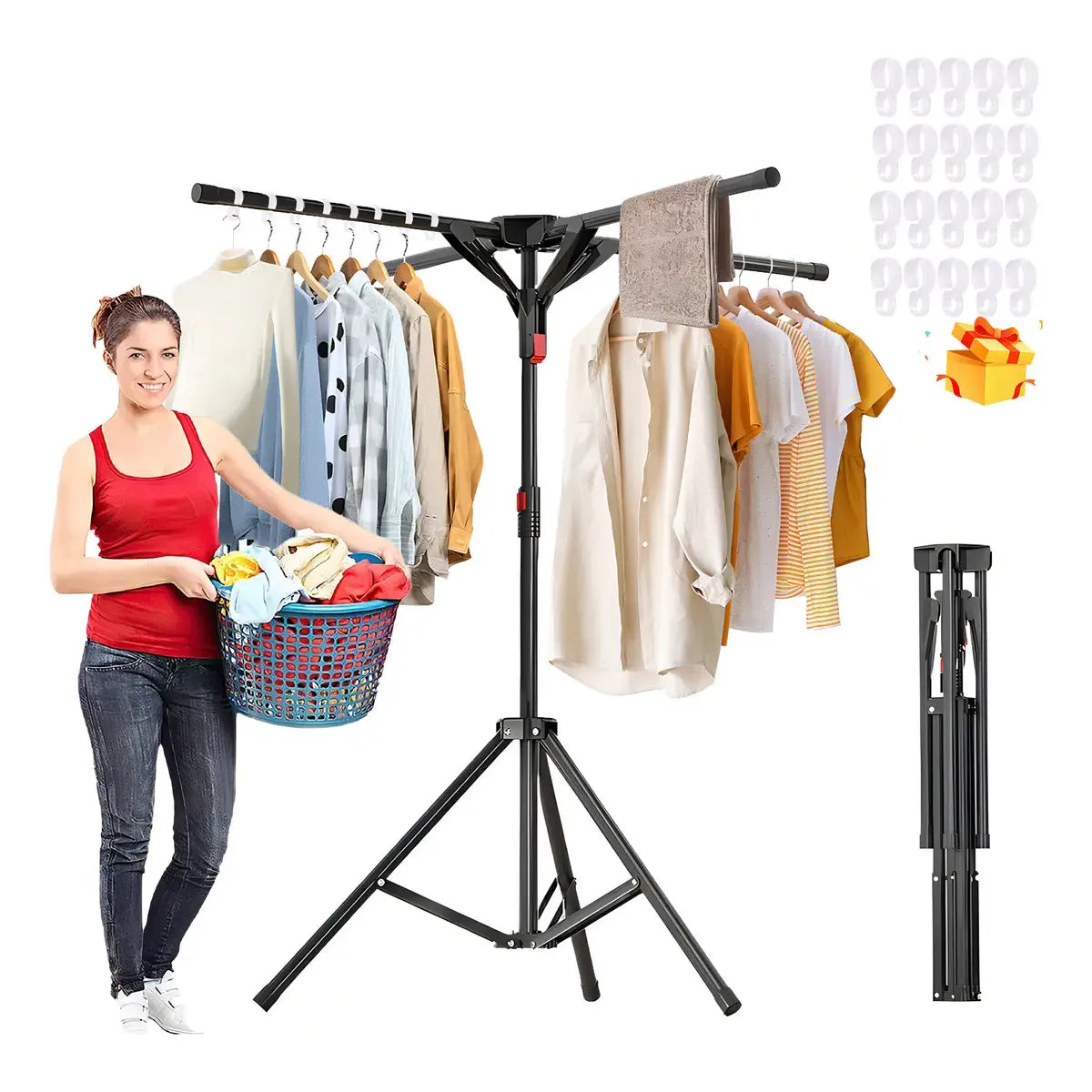 Tendedero Plegable Interactivo con Altura Ajustable y Diseño Compacto