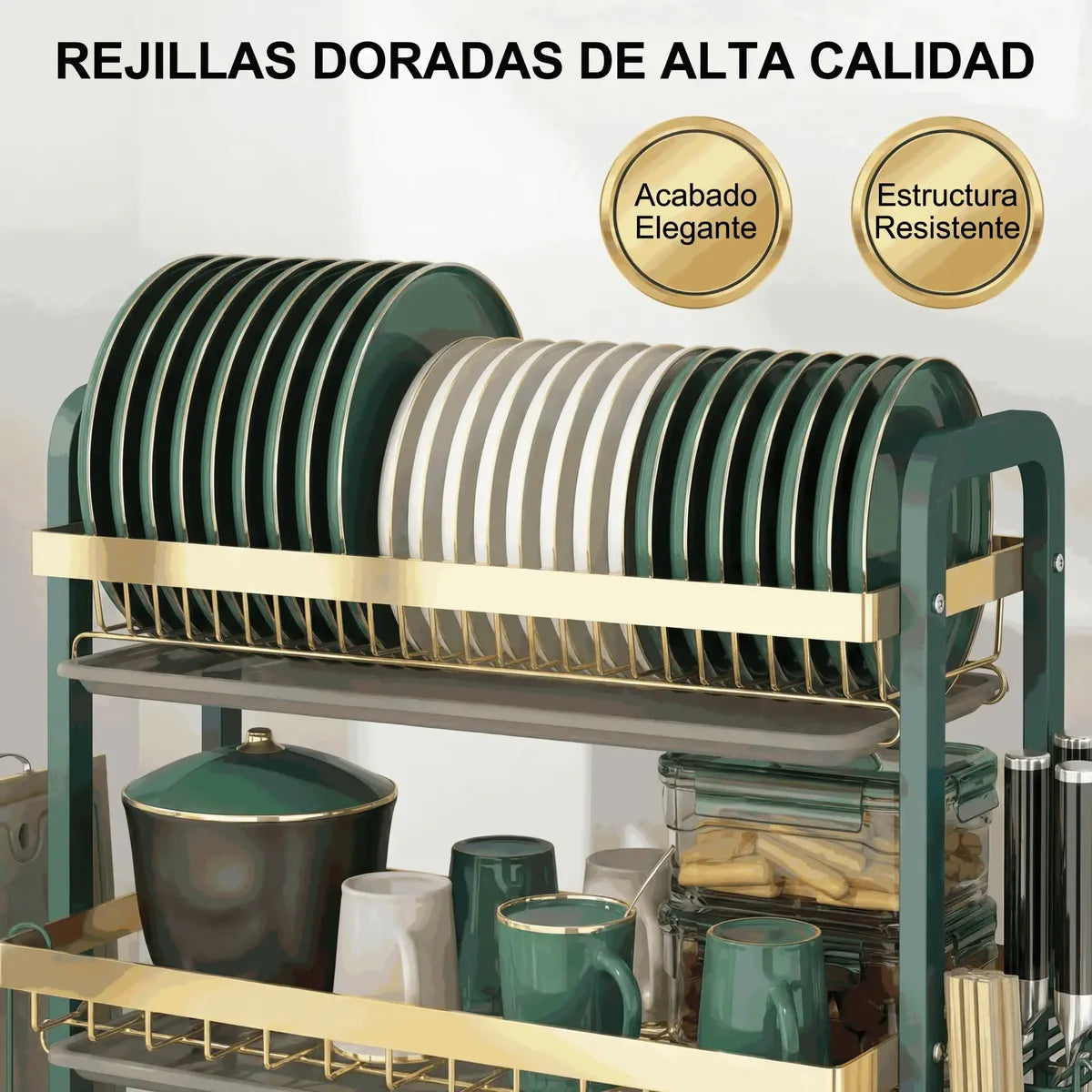 Fregadero Extra Grande de Acero Inoxidable con 3 Niveles y Seca Vasos