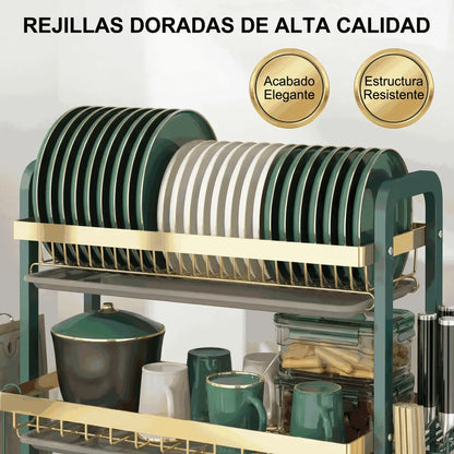 Fregadero Extra Grande de Acero Inoxidable con 3 Niveles y Seca Vasos