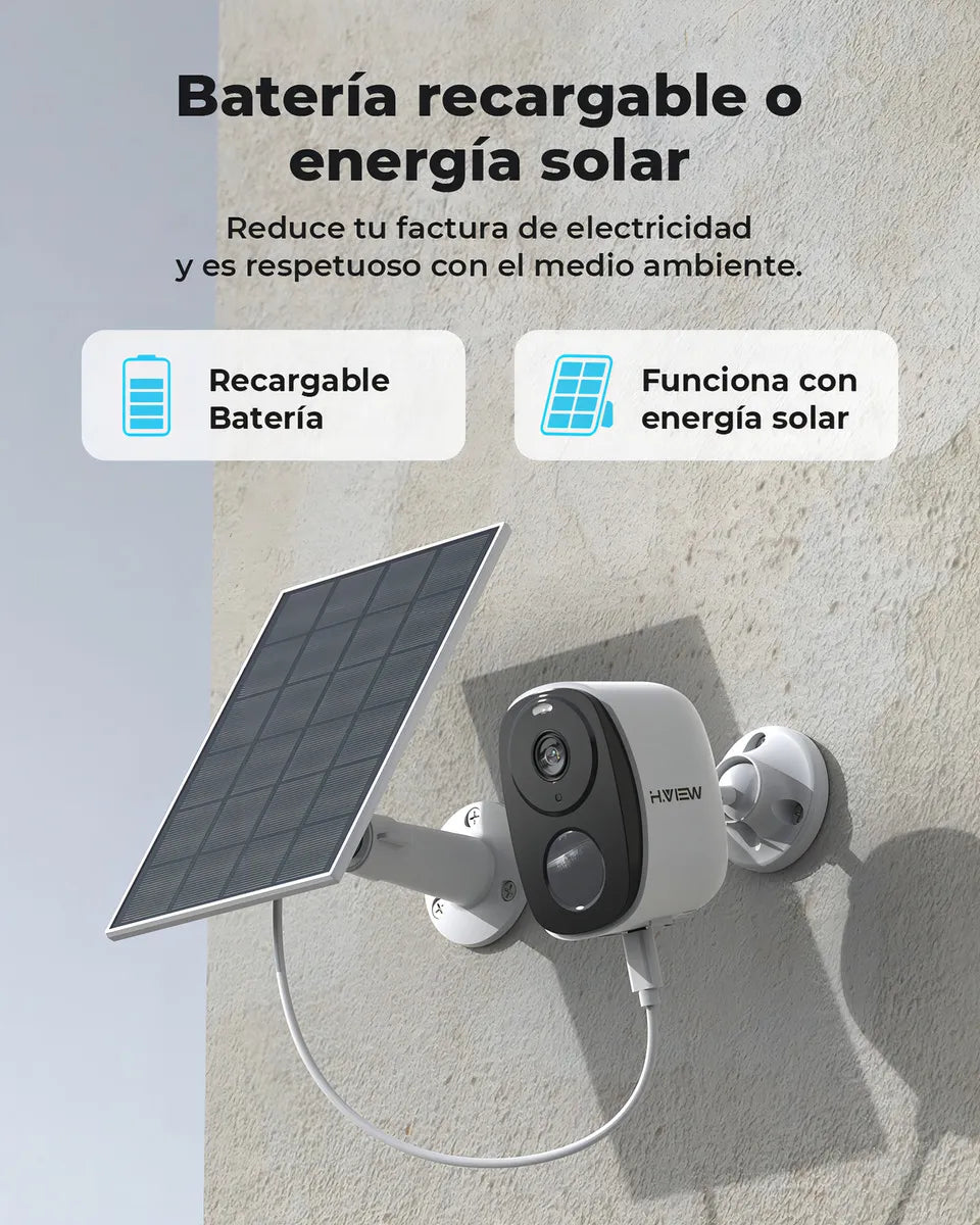 Cámara de Seguridad Solar WiFi Exterior 3MP Recargable Color Blanco - Metacompras