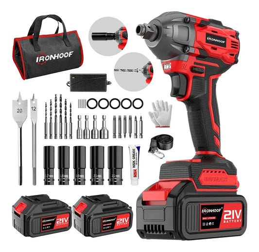 Llave De Impacto Inalámbrica Sin Escobilla Rojo - Potente Taladro Eléctrico