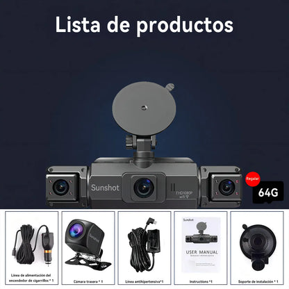 Cámara de Vehículo 360° 1080p con Visión Nocturna y WiFi 64GB