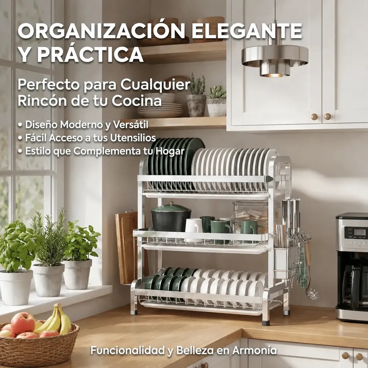 Escurridor de Trastes Multifuncional de 3 Niveles para Cocina - Metacompras
