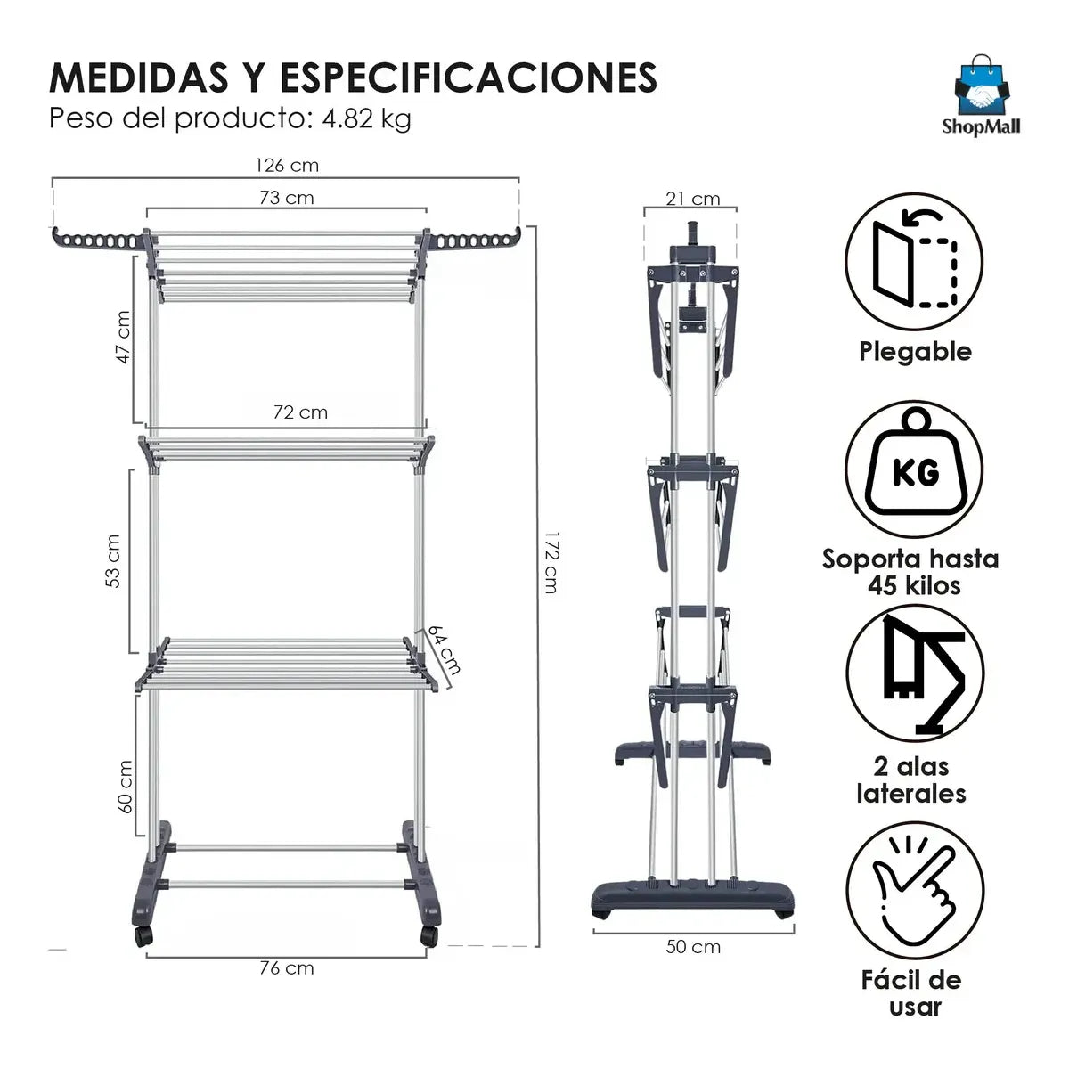 Tendedero Plegable Portátil Retráctil de Acero Inoxidable 24 Varillas
