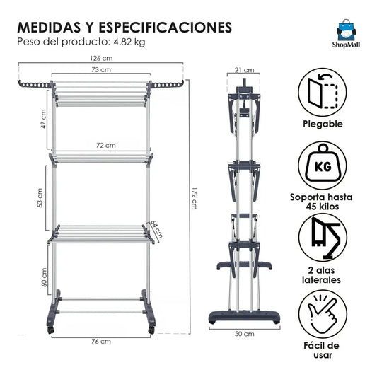 Tendedero Plegable Portátil Retráctil de Acero Inoxidable 24 Varillas