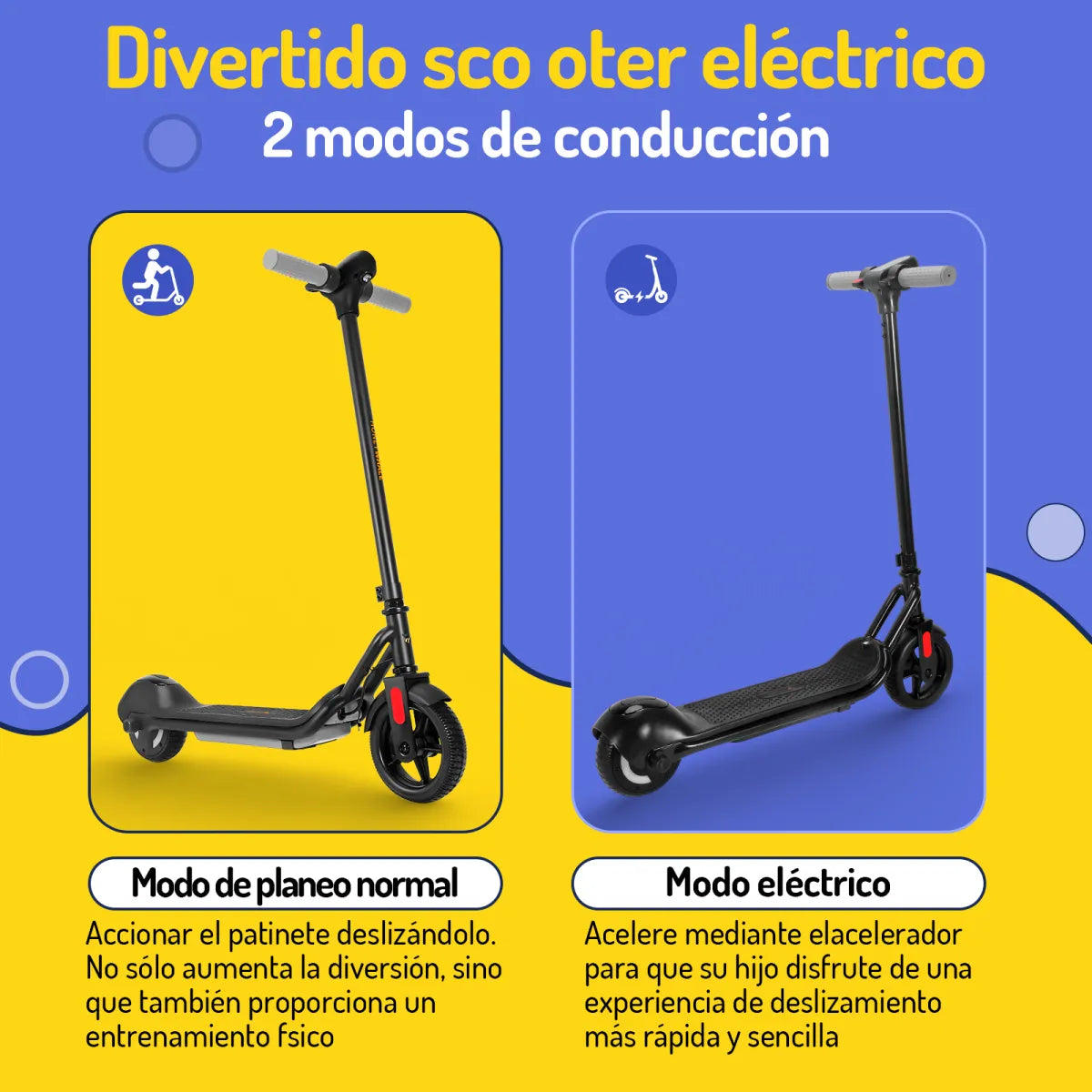 Scooter Eléctrico para Niños con Luz LED 15km/h Color Negro