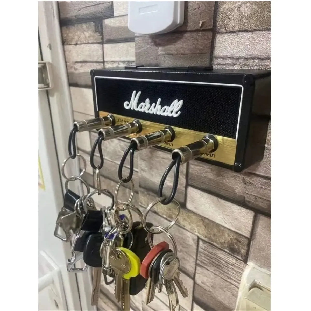 Amplifier-Style Wall Key Holder with Rocker Keychains
