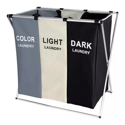 Cesta Plegable para Ropa de 120L con 3 Compartimentos Organizadores