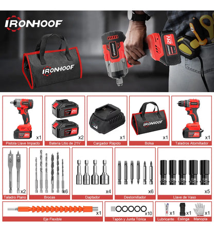 Taladro Atornillador e Impacto Inalámbrico Sin Escobillas Rojo