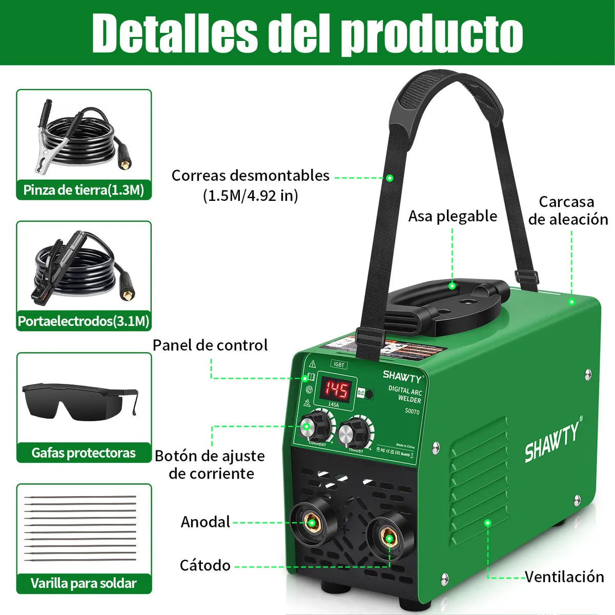 Soldadora Inversor Portátil 145A con 10 Electrodos - Kit Completo - Metacompras