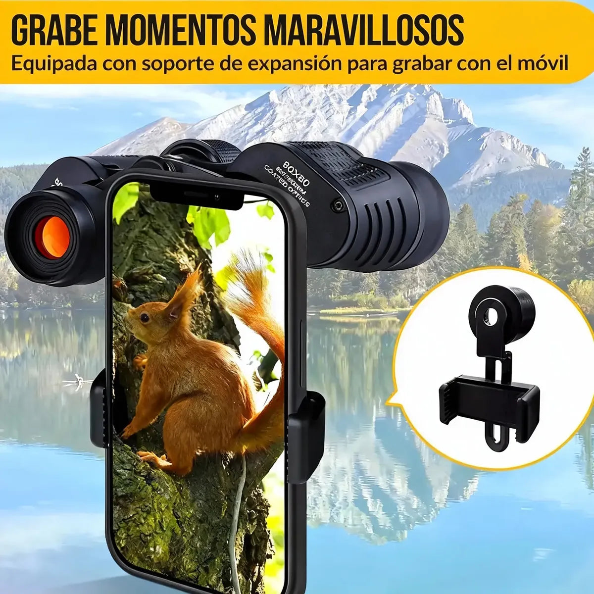 Binoculares HD 100x100 con Clip para Móvil y Visión Nocturna