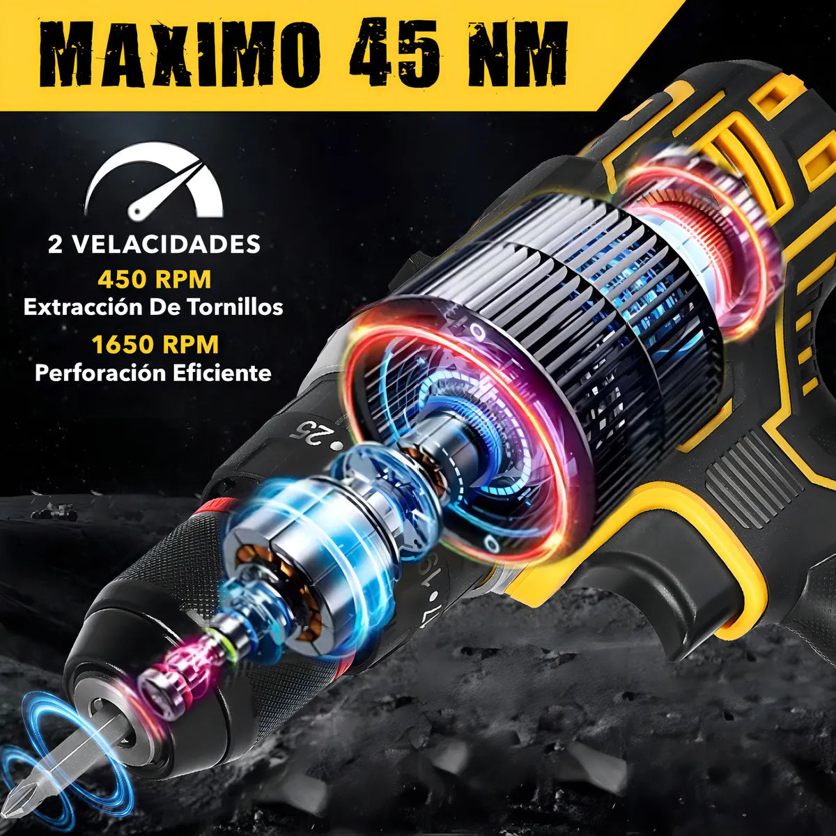 Taladro Atornillador Inalámbrico 21V con 2 Baterías Li-Ion y Mandril 10mm - Metacompras