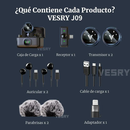 Micrófono Lavalier Inalámbrico Dual con Reducción de Ruido y Estuche de Carga