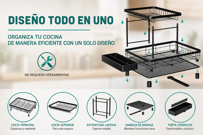 Escurridor de Trastes 2 Niveles con Drenaje 360° y Ahorro de Espacio