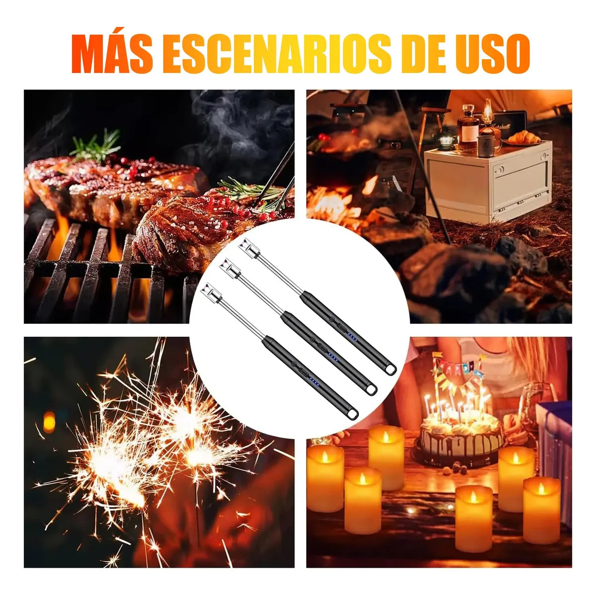 Kit de 3 Encendedores Eléctricos Recargables Multiusos para Cocina
