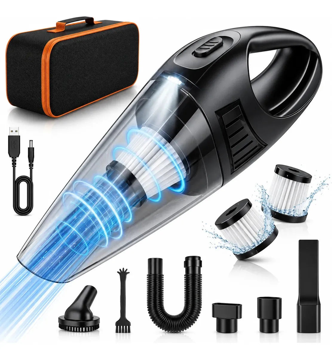 Aspiradora Portátil Inalámbrica con Filtro Lavable y LED para Hogar y Autos