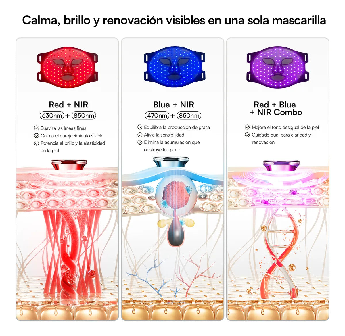 Máscara de Terapia de Luz Roja para el Rostro - 4 Modos de Tratamiento