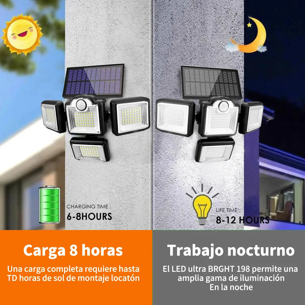 Lámpara Solar de Pared con Sensor de Luz y 192 LEDs para Exteriores