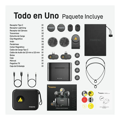 Micrófono Lavalier Inalámbrico con Cancelación de Ruido y Batería de 30h