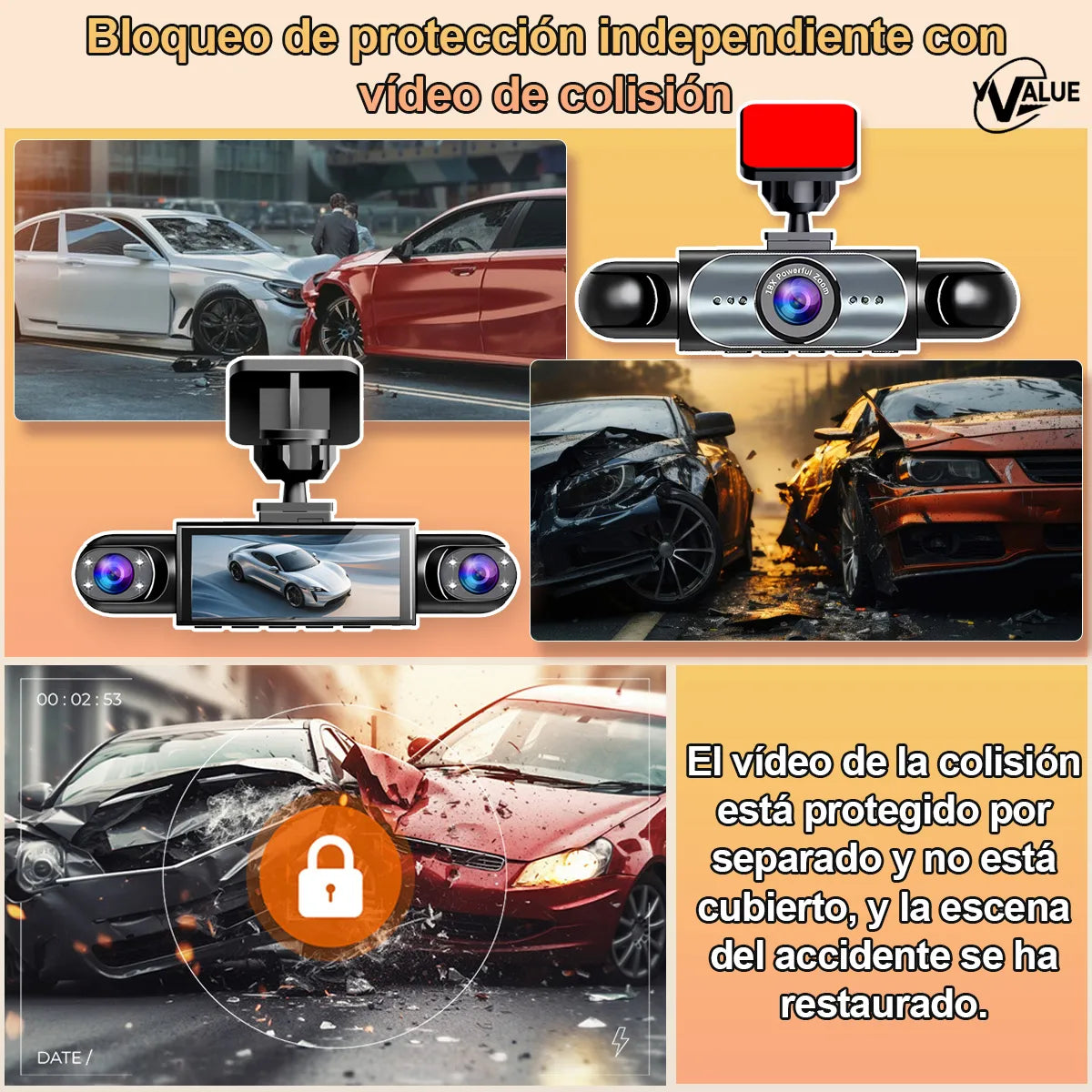Cámara para Auto con Visión Nocturna y Luz LED - 64GB Incluidos