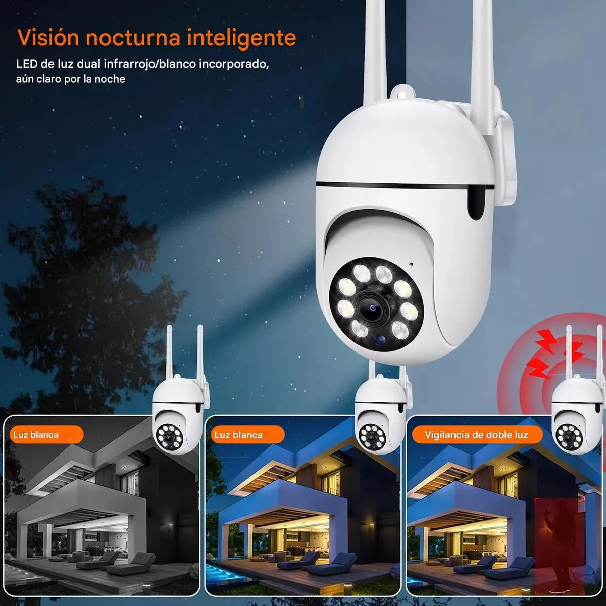 Cámara de Seguridad Wifi 360° 3MP Exterior Nocturna con Alarma - Metacompras