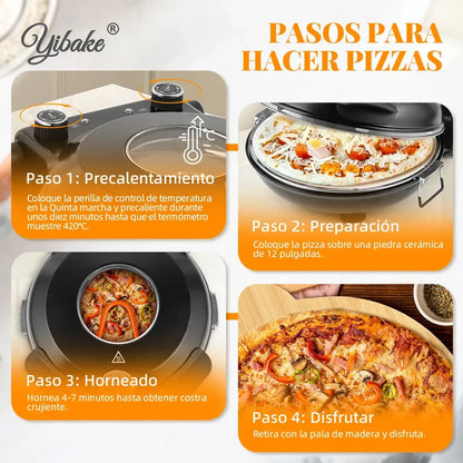 Horno Eléctrico para Pizza con Doble Control de Temperatura y Piedra Cerámica