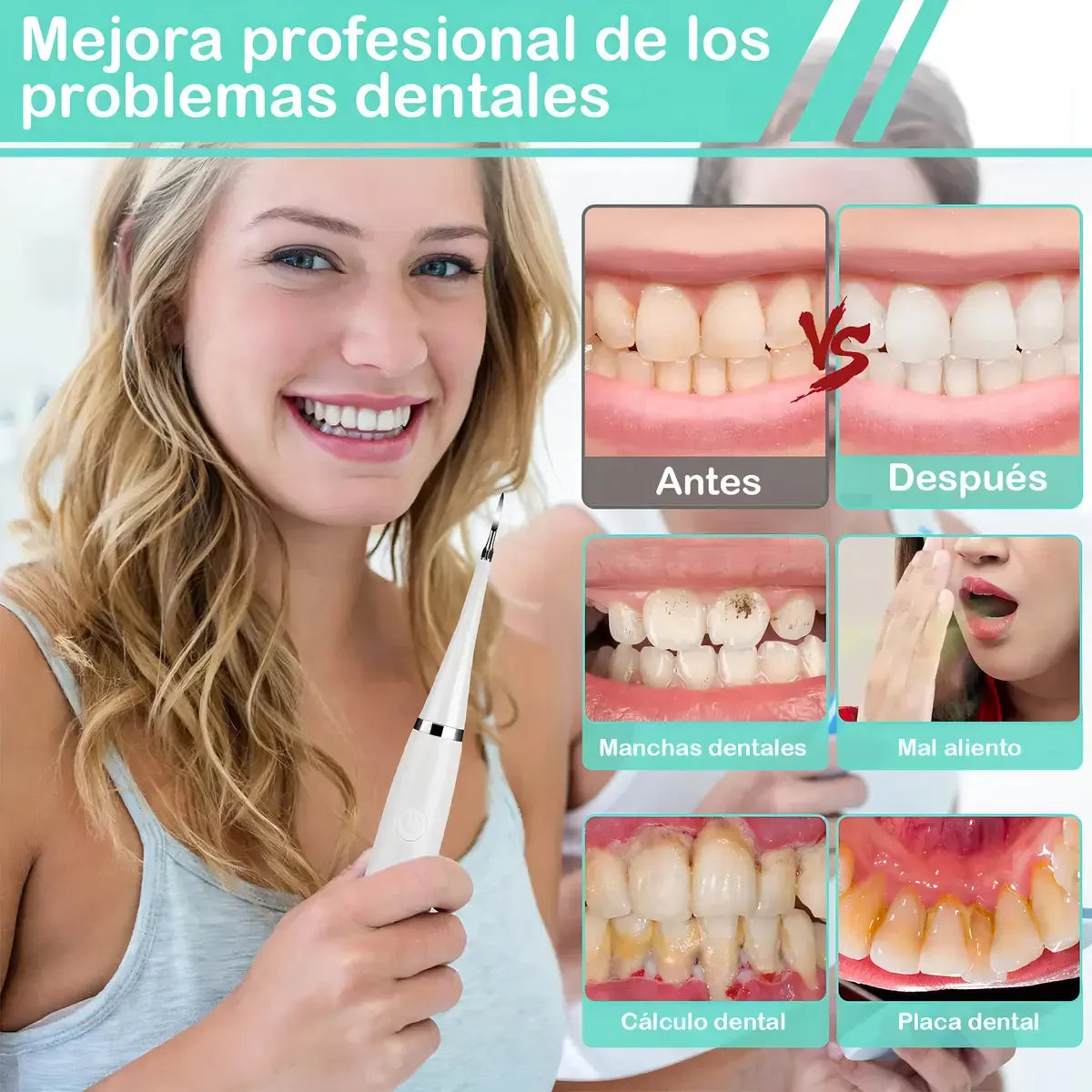 Kit Eléctrico de Limpieza Dental 3 en 1 para Eliminar Sarro y Manchas