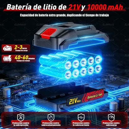 Motosierra Inalámbrica 1500W con Batería de 10000mAh y Accesorios Incluidos